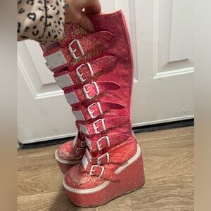 Pink Dollskill Rave Zip-Up Platform Boots